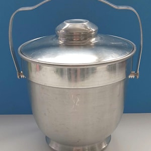 Vintage Mid Century Aluminum Ice Bucket: Retro Barware, Made in Italy