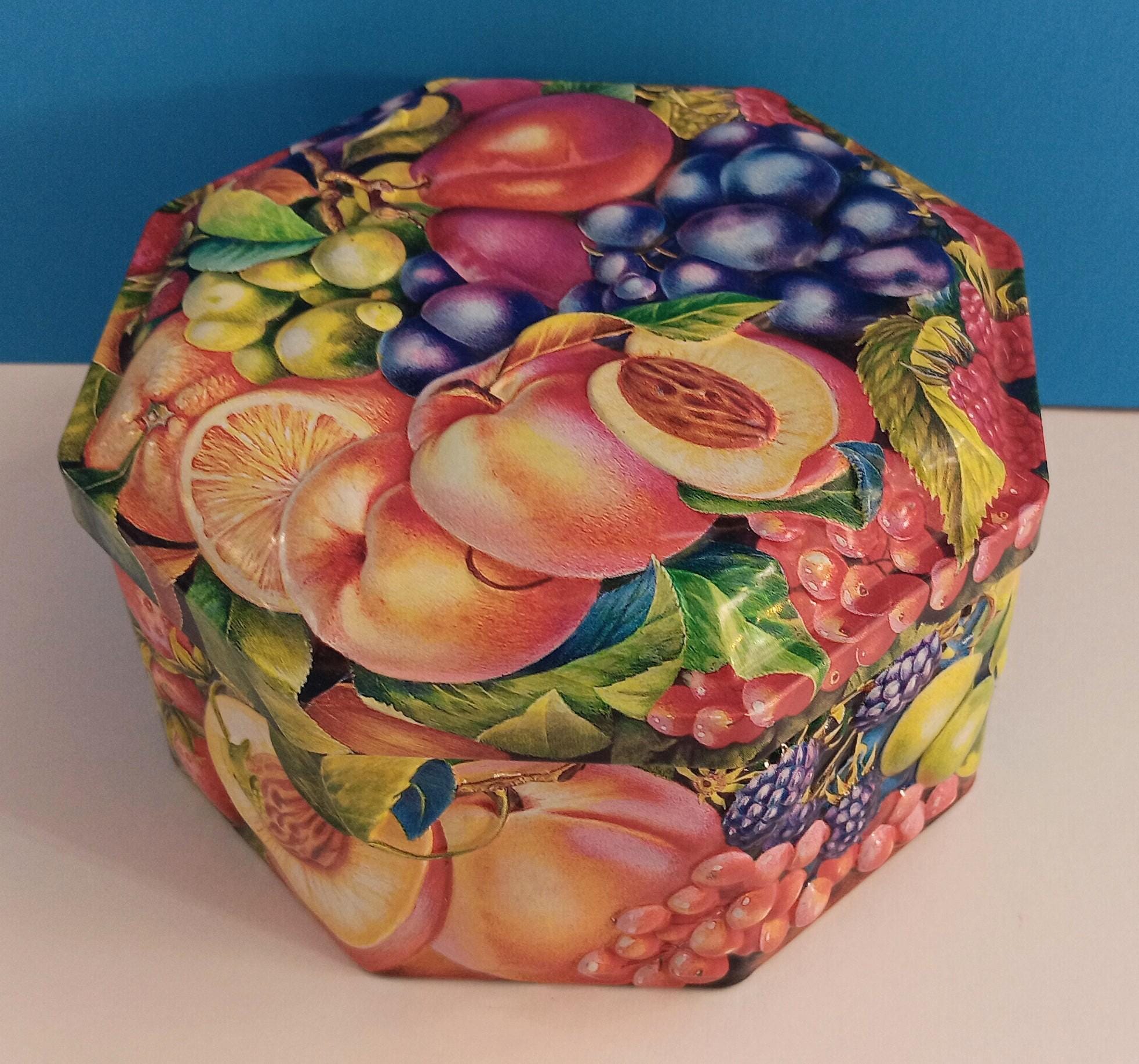ヴィンテージ ハロッズ 3D フルーツ缶容器、ニューオーチャード