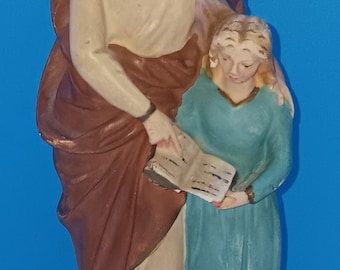 Statua di Sant'Anna in gesso di metà secolo, decorazione religiosa vintage