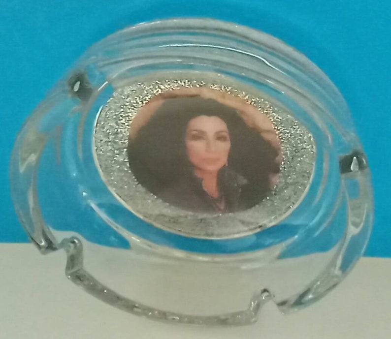 Handmade Cher Glass Ashtray, Cher, Smoke Accessory, Retro Music Ashtray, Cher Ashtray, Music Icon, Rock Star, Made By Mod. image 6