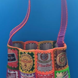 Vintage Crochet Beer Can Bag: Handmade Upcycled Shoulder Bag