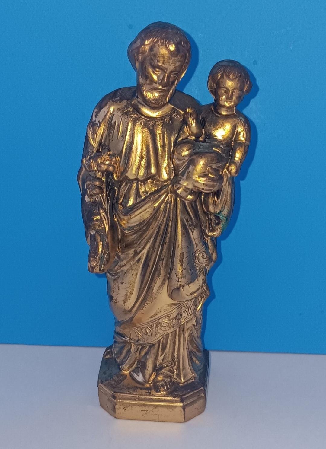 Vintage Bronze Metal Saint Joseph Statue, St. Joseph Figure Bronze