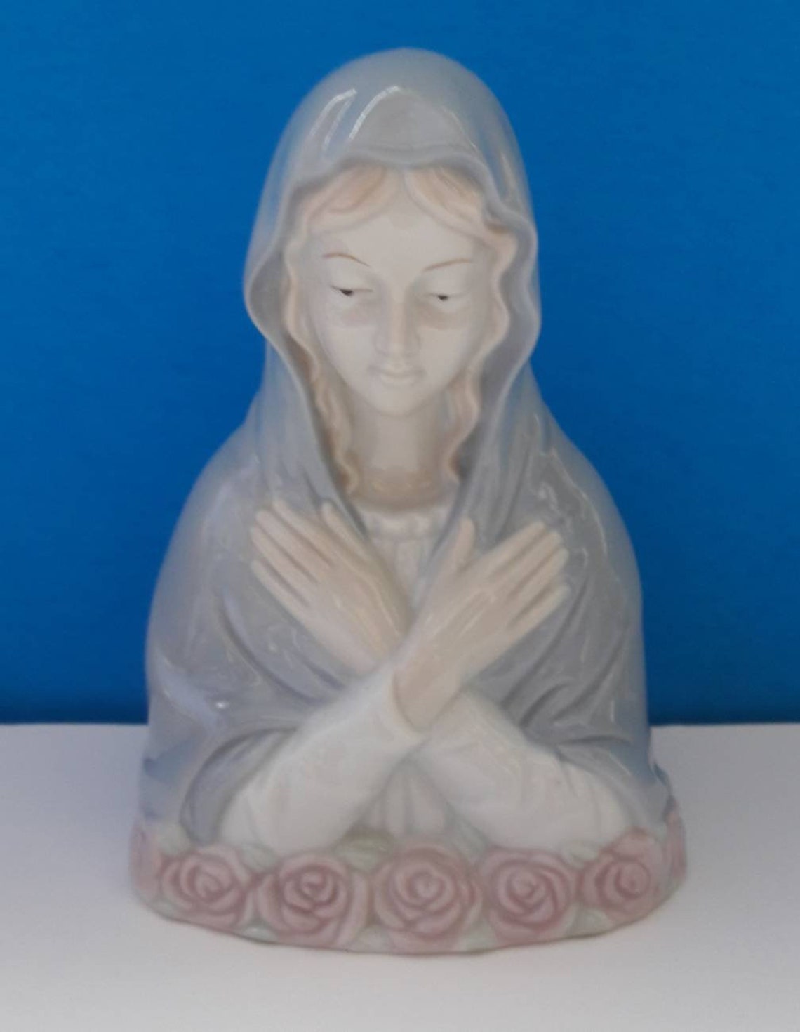 Vintage Glazed Ceramic Virgin Mary Statue Mid Century Etsy