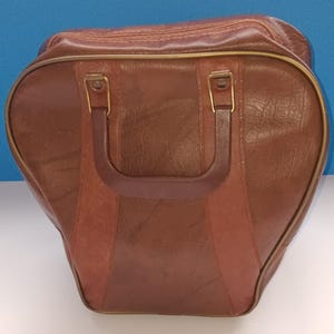 Vintage Sporty Brown Faux Leather Bowling Bag, Retro Bowling Ball Bag.
