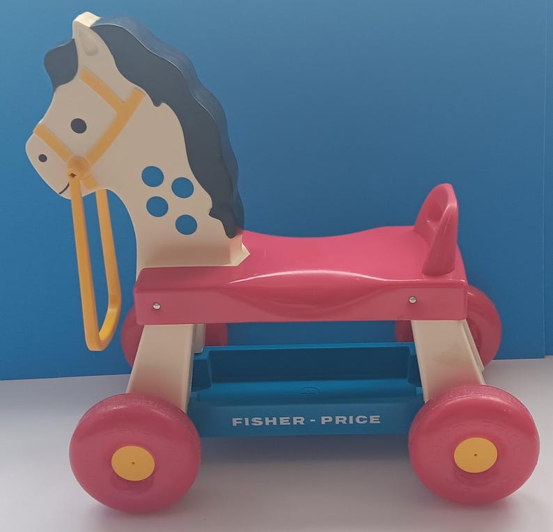 Vintage 1976 Fisher Price Plastic Ride on Horse Pull Toy, Collectible