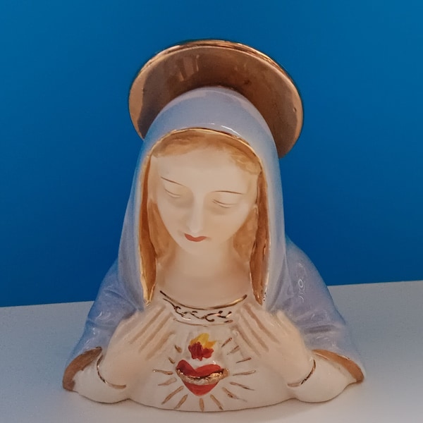 Vintage Porcelain Sacred Heart Of Mary Statue By Gloria Japan, Virgin Mary, Mid Century Virgin Mary Statue.