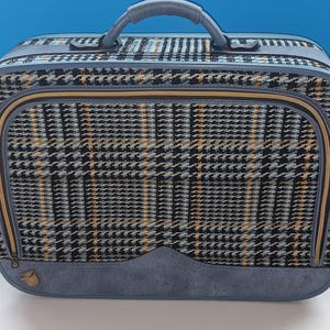 Vintage Blauer Tweed / Leder Koffer Von Leeds, Vintage Leeds Gepäck, Vintage Travel.