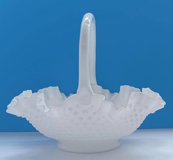 アンティーク フェントン ボブネイル ミルクグラス バスケット カゴ