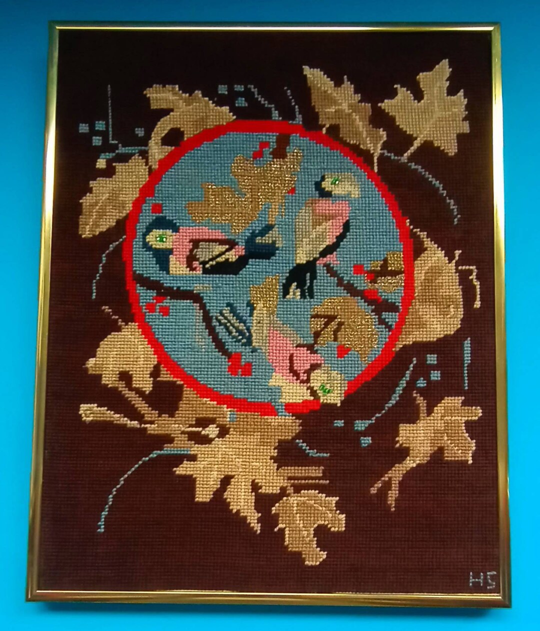 Vintage Framed Needlepoint Nature Wall Hanging Handcrafted Etsy