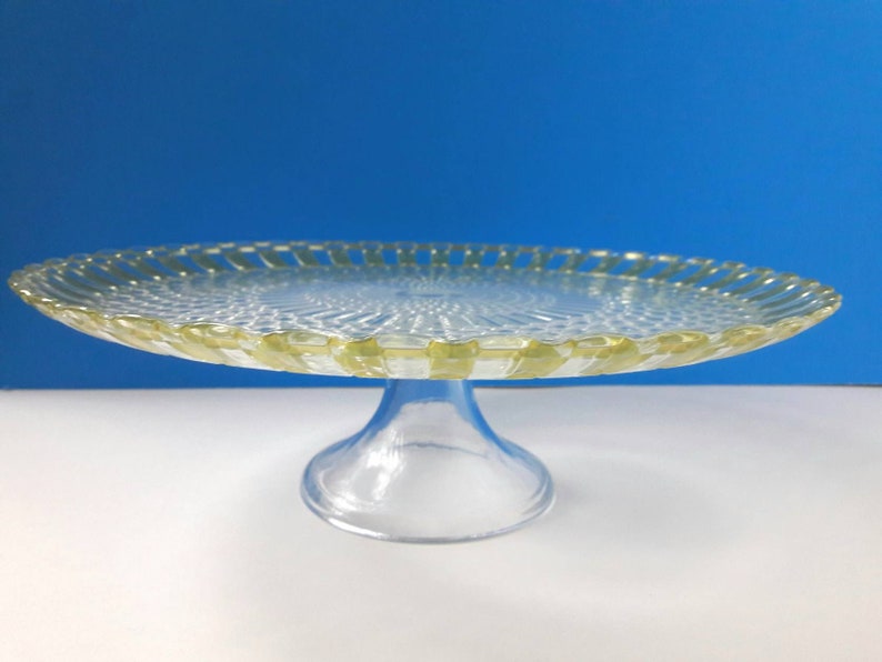 Vintage Glass Cake Stand With Green Tint Vintage Serving Retro Cake Stand 1970s Glass Cake Stand.