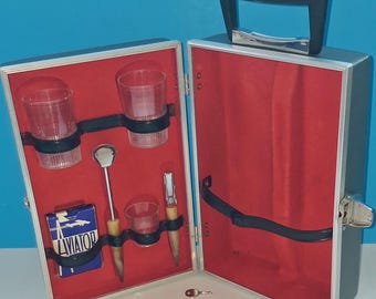 Vintage Portable Cocktail Bar Set With Carry Case, Opener, Stirrer, Glasses