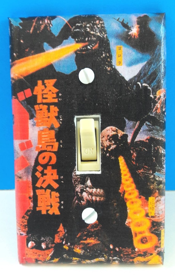 Handmade Decoupaged Godzilla Light Switchplate Cover: Retro Sci-fi