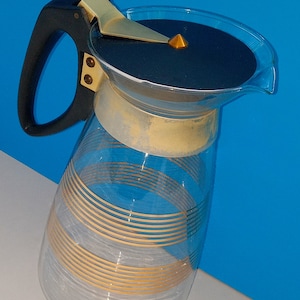 Vintage Mid Century Glass Coffee Carafe: Gold Accent Serving