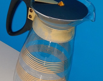 Vintage Mid Century Glass Coffee Carafe: Gold Accent Serving