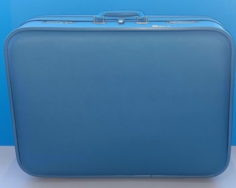 1980s VINTAGE・PROTEX・HARD・CASE Mid Century Blue Hardshell Suitcase by Trojan - Retro Travel