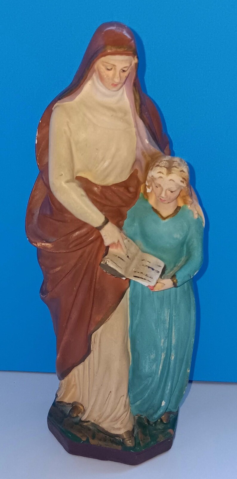Estátua religiosa de Santa Ana em cerâmica de meados do século, estátua de Santa Ana em cerâmica vintage. imagem 3