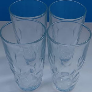 Set Of Four Mid Century Textured Drink Glasses With Star Design On Bottom, Vintage Seven Ounce Drink Glasses Retro.