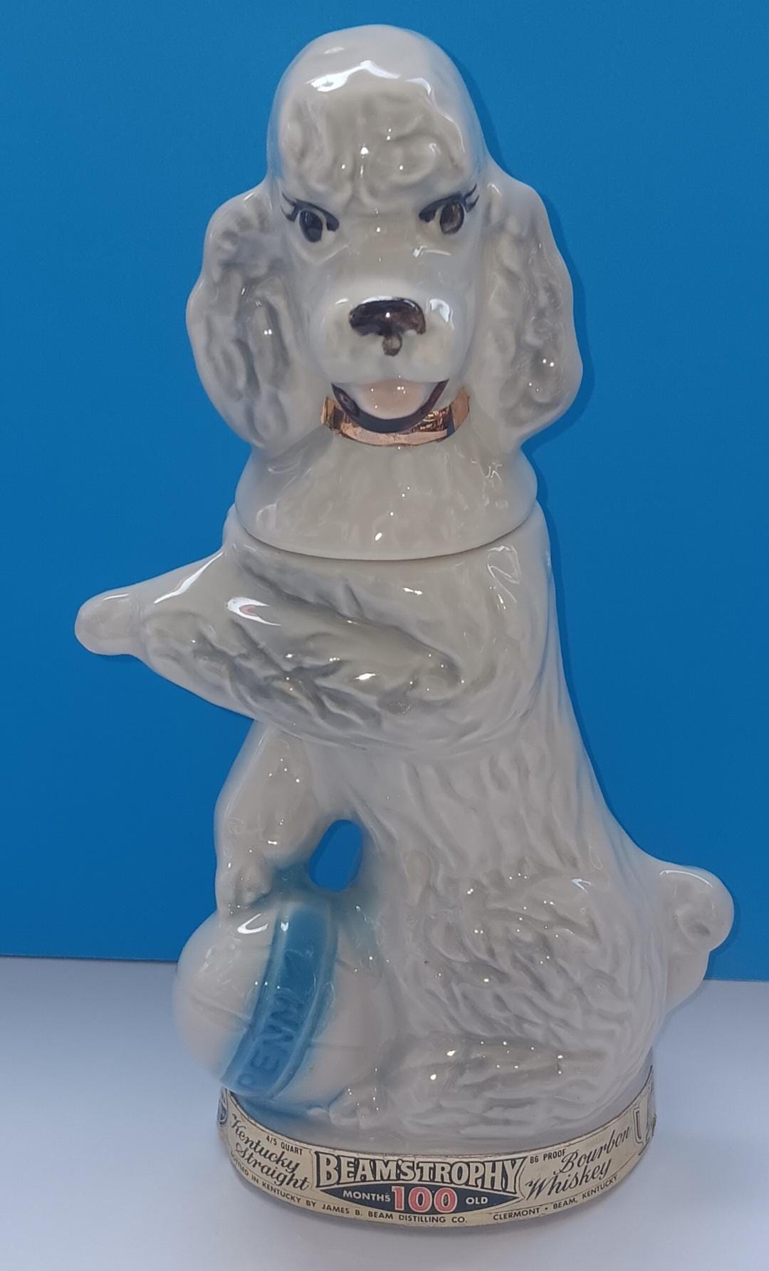 Vintage Ceramic Poodle Decanter Jim Beam Whiskey, Collectible Jim