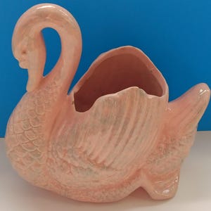 Mid Century Pink Ceramic Swan Planter By Gonder, Vintage Swan Planter Retro Kitsch.