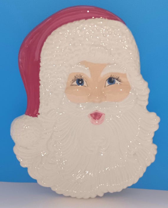 Vintage Handpainted Ceramic Santa Claus Plate/Wall Hanging, Retro Santa Claus Christmas Decor.