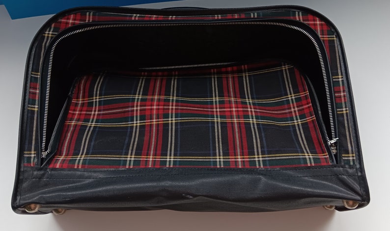 Vintage Soft Shell Red Tartan Plaid Suitcase, Retro 1960s Plaid Luggage. image 9