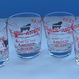 Set Of Four Vintage Black Angus Restaurant Texas Bull Shot Glasses, Vintage Collectible Lowball Glasses.