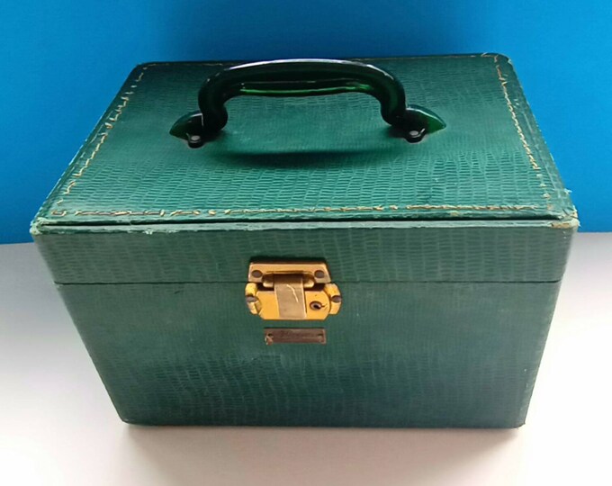 Mid Century JC Higgins Faux Leather Train Case With Mirror, Vintage