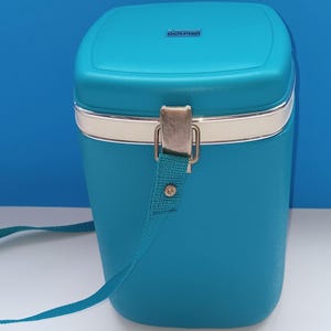 Vintage dolfijn thermosfles-lunchbox met draagriem van Savoy, retro lunchbox-thermoskan.