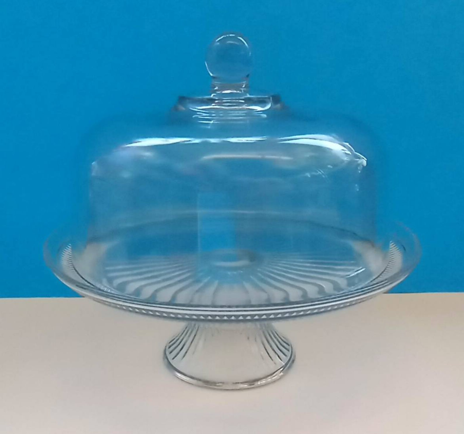 Mid Century Glass Cake Stand With Dome Heavy Glass Cake Stand Etsy