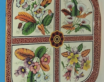 Vintage Daher Decorated Ware Square Floral Serving Tray, Retro Flower Design