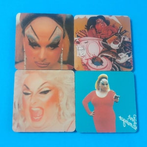 Handmade Divine Pink Flamingos Heat Transfer Rubber Drink Coaster Set Of Four, Divine, Drag Queen Coasters, Trashy Movie Coasters.