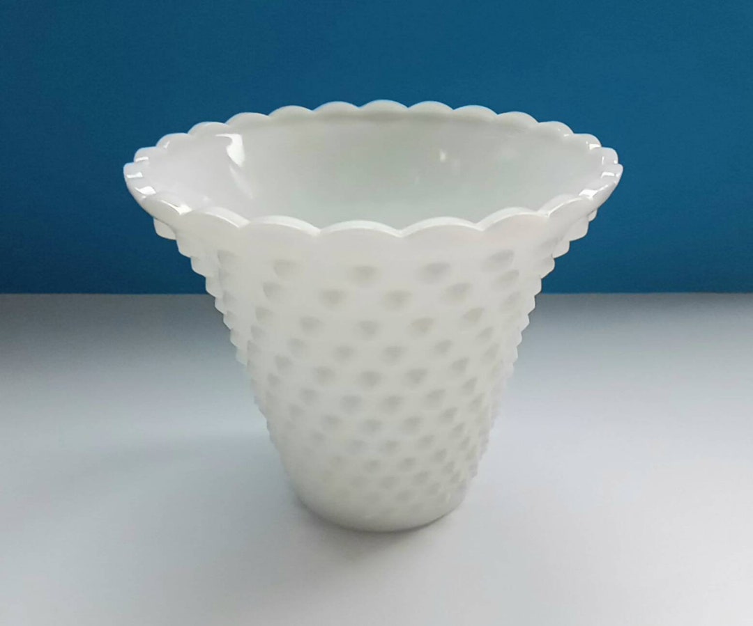 Mid Century Fenton Hobnail Milk Glass Planter/vase Vintage Etsy