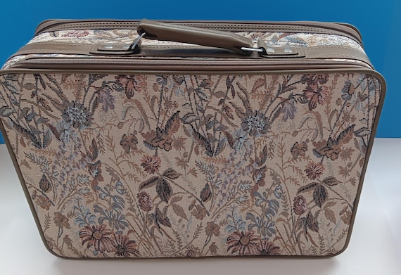 Vintage 1980s Jordache Floral Tapestry Suitcase, Retro