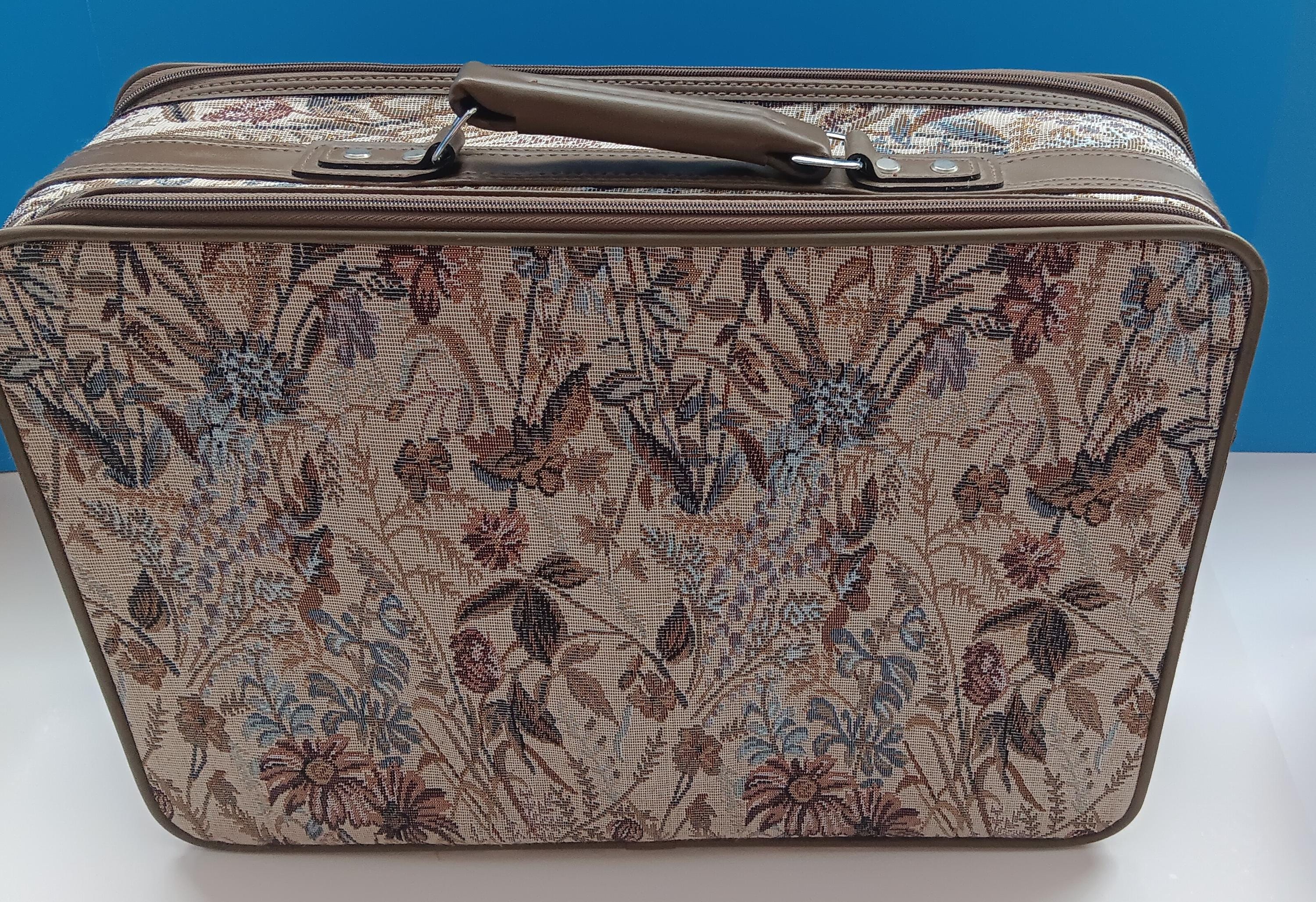Vintage 1980s Jordache Floral Tapestry Suitcase, Retro