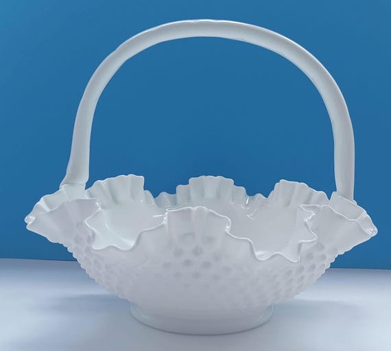 アンティーク フェントン ボブネイル ミルクグラス バスケット カゴ