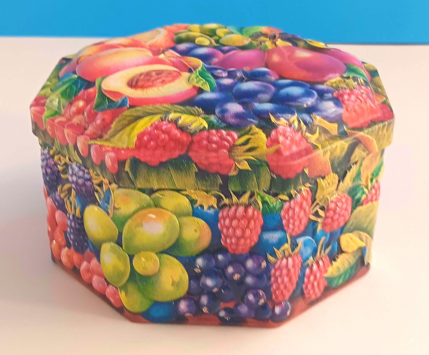 Vintageフルーツハウス村3点 90s Vintage Harrod's New Orchard Fruits 3D Tin Container, Vintage 3D