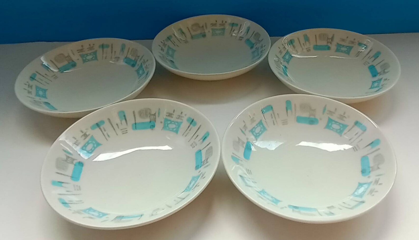 Set of Five Mid Century Blue Heaven Royal China Dinnerware Etsy