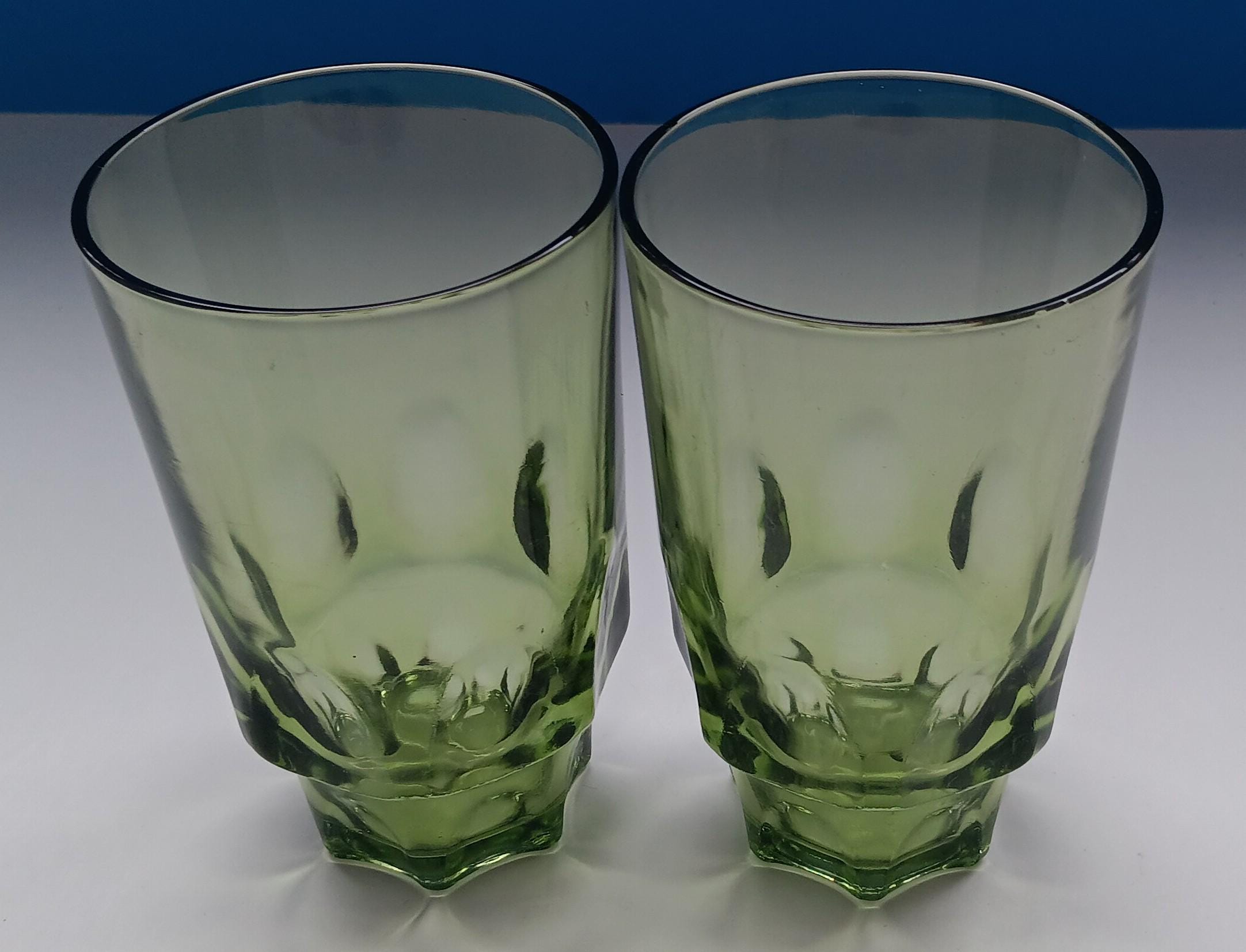Set of Two Vintage 1970s Green Glass Tumblers - Retro Barware Set. - Etsy