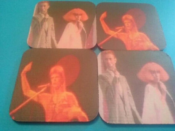 set of four rubber coasters david bowie and cher drink etsy