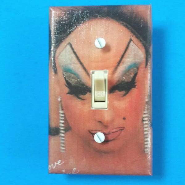 Handmade Decoupaged Divine Light Switchplate Cover, Pink Flamingos, Drag Queen Switchplate, Wall Art, Light Cover, Divine, Made By Mod.