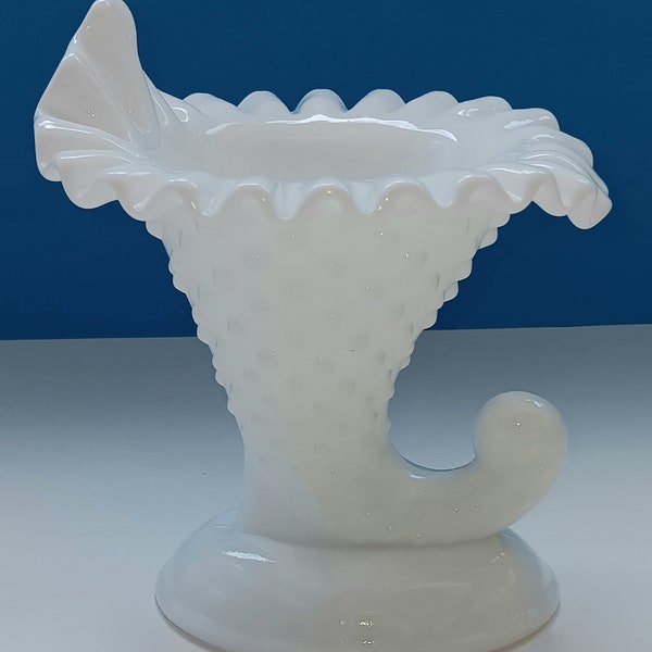 Vintage Fenton Hobnail Cornucopia Vase, Fenton Hobnail, Milk Glass Cornucopia Vase, 1950s Decor, Mid Century.