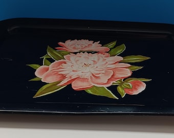 Bandeja de TV de metal de mediados de siglo con diseño floral, bandeja de servicio vintage/bandeja de TV estilo retro.