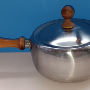 Vintage Stainless Steel Fondue Pot with Wooden Handle - Mid Century
