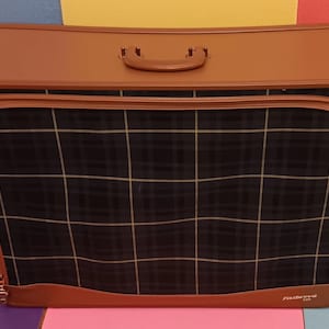Large Vintage Fleetwood 500 Plaid Suitcase: Mid Century Travel Bag