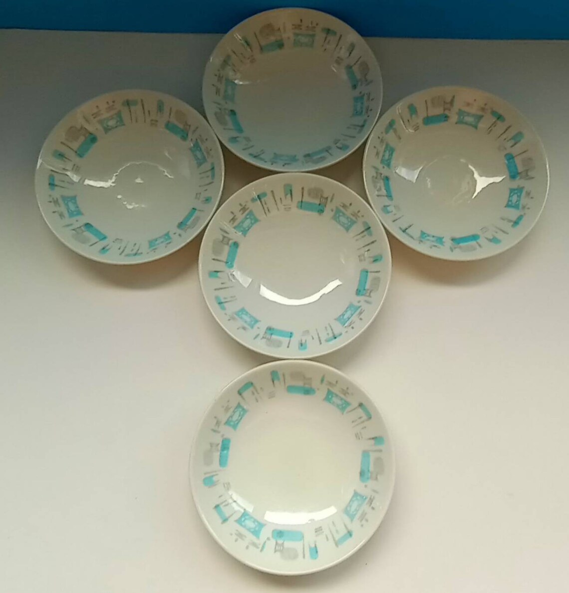Set of Five Mid Century Blue Heaven Royal China Dinnerware Etsy