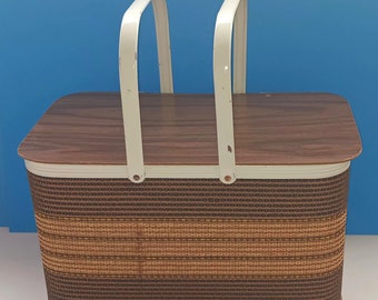 Vintage Redmond Woven Picnic Basket with Metal Handles