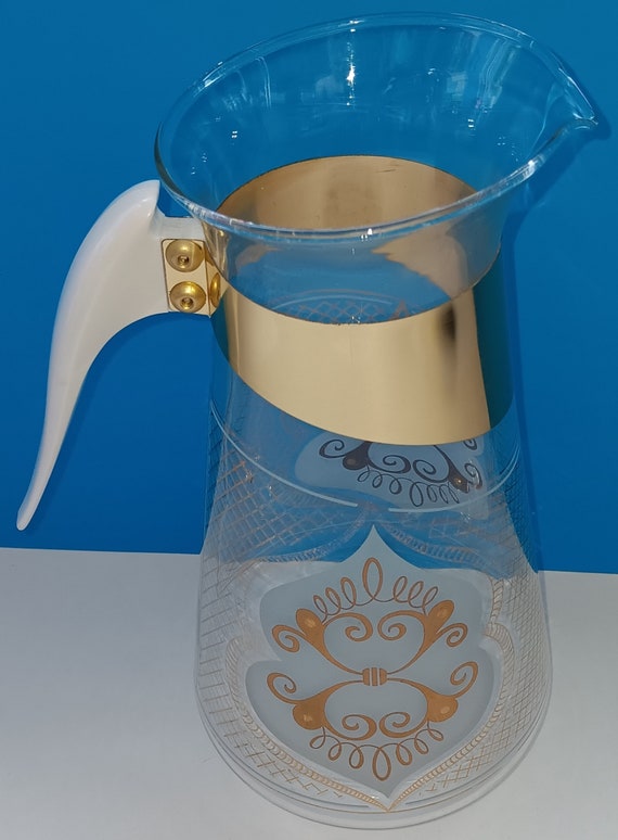Jarra de café de vidrio de mediados de siglo con diseño dorado, jarra de  café vintage de vidrio dorado/blanco. -  México