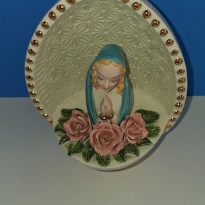 Santuario di preghiera vintage in porcellana della Vergine Maria, santuario a forma di uovo in ceramica della Madonna immagine 6