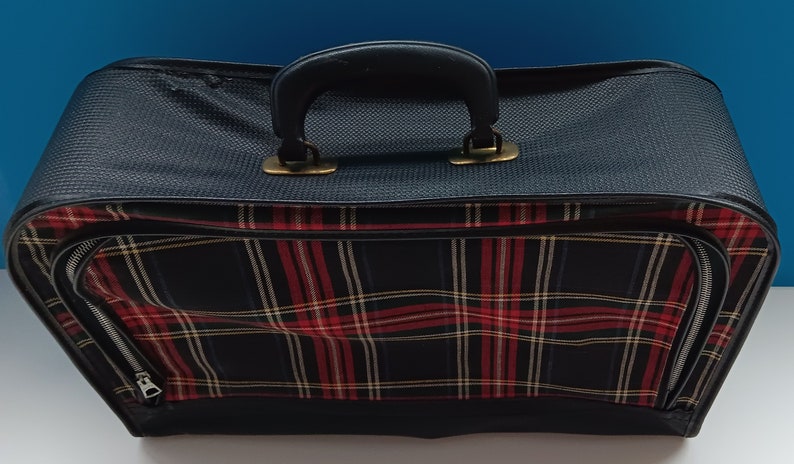 Vintage Soft Shell Red Tartan Plaid Suitcase, Retro 1960s Plaid Luggage. image 6