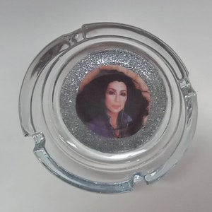 Handmade Cher Glass Ashtray, Cher, Smoke Accessory, Retro Music Ashtray, Cher Ashtray, Music Icon, Rock Star, Made By Mod. image 2